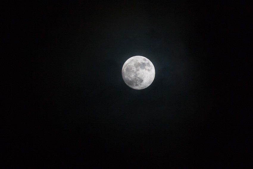 Photo of a full moon against a black sky